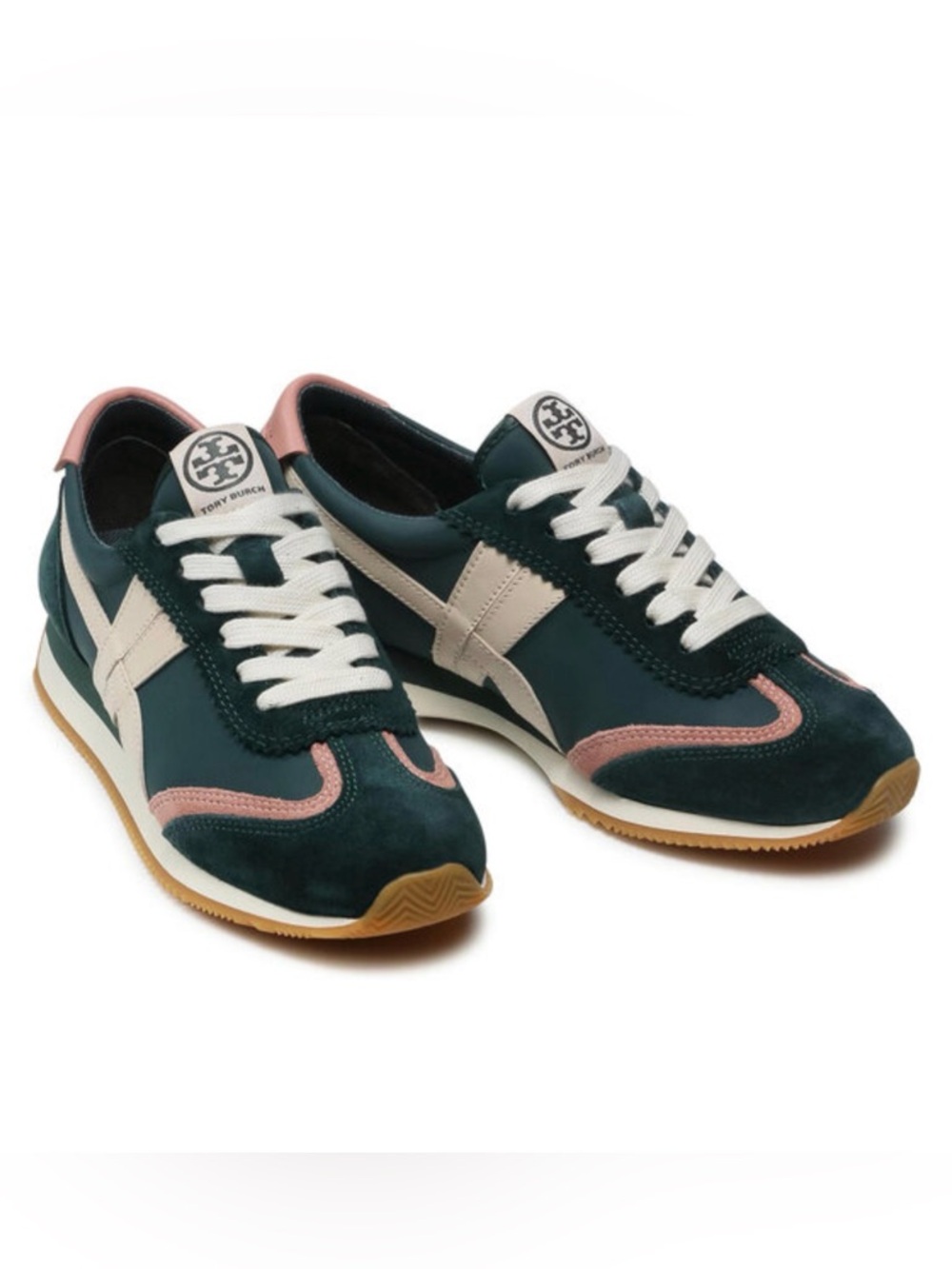 Tory Burch Hank Sneakers in Bottle Green and Pink Moon